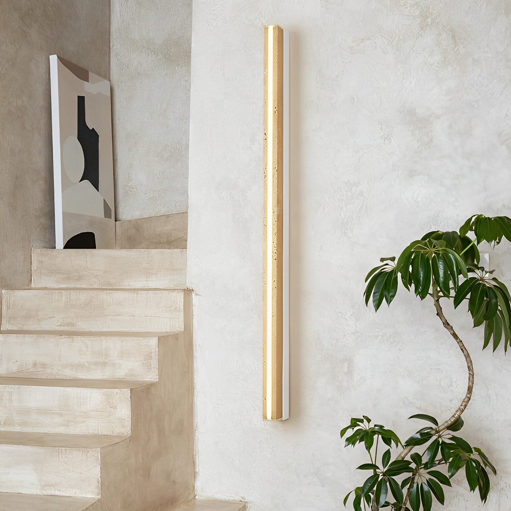 Yellow Travertine Linear Wall Sconce — Wabi-Sabi, 22W LED, Dimmable, 3000K–6000K, 34.3" Length