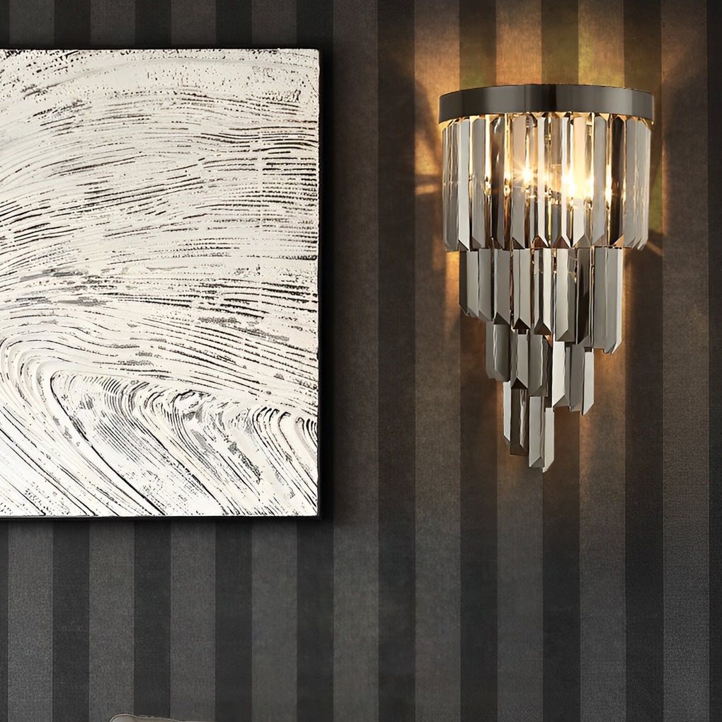 Postmodern Crystal and Stainless Steel Wall Sconce — Smoke Gray, Three-Step Dimming LED, E14