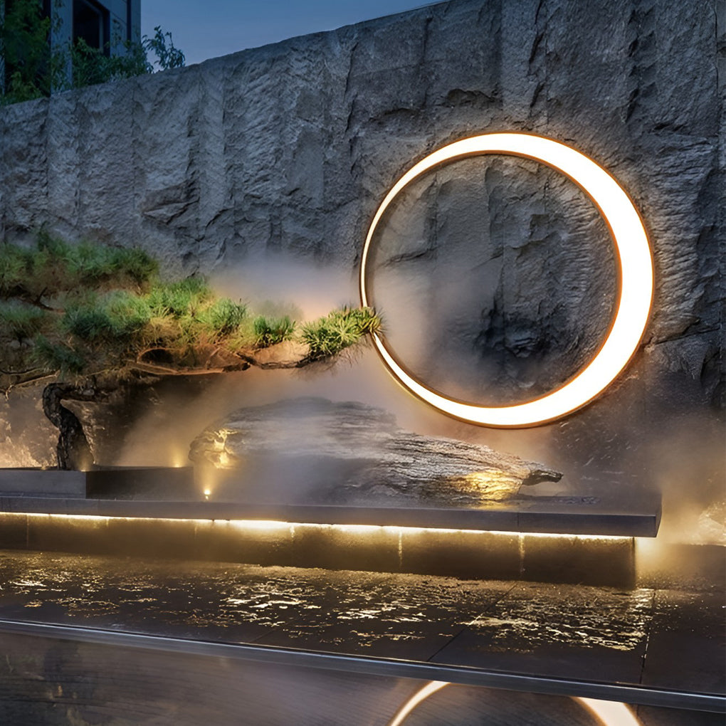 Circular Moon Outdoor Wall Sconce — Stainless Steel, LED, IP65 Weatherproof, 20W / 36W / 60W