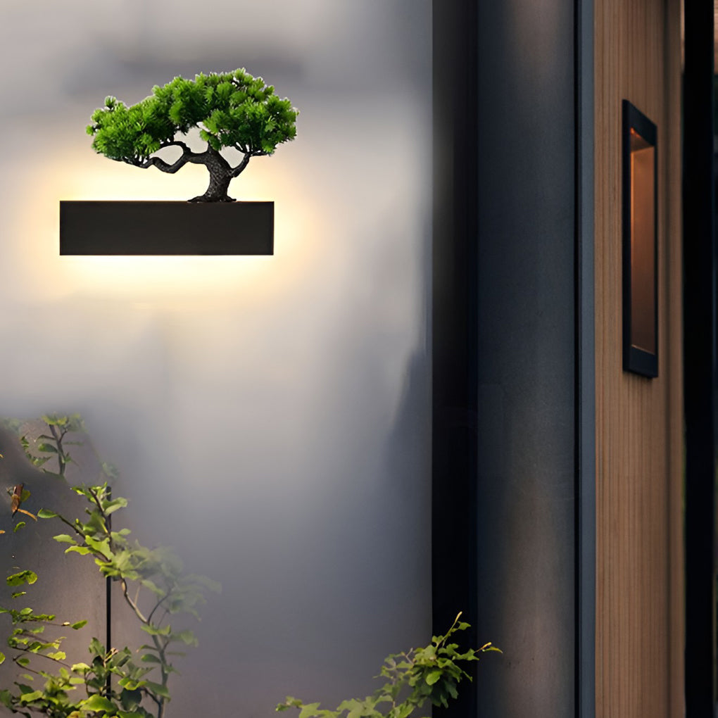 Simulated Plant Outdoor Wall Sconce — Black Steel & Acrylic, Dimmable, Waterproof, 24"–79"