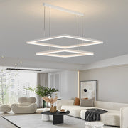 Ultra-Thin Square Ring LED Chandelier — White Aluminum, Three-Step Dimming, 3000K/4500K/6000K
