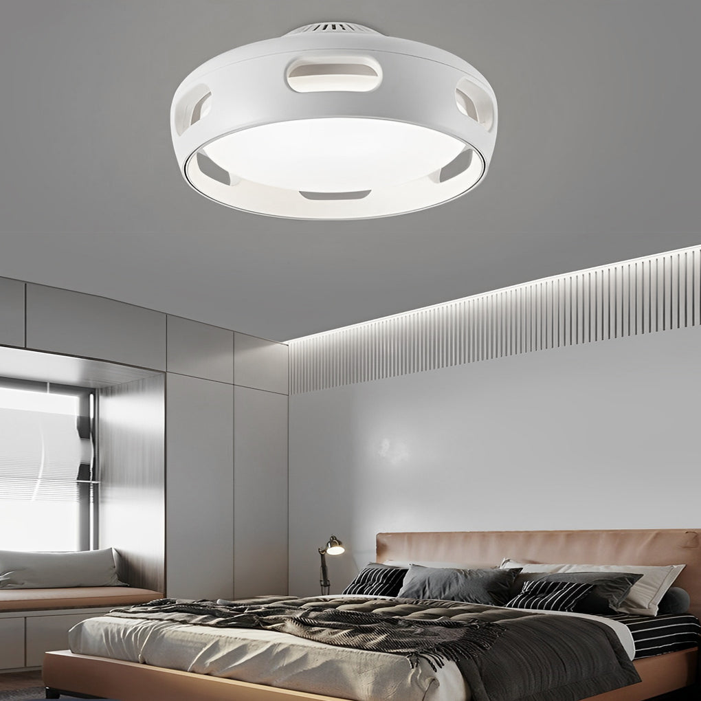 Modern Round Bladeless Ceiling Fan with Smart Mute and Stepless Dimming in White