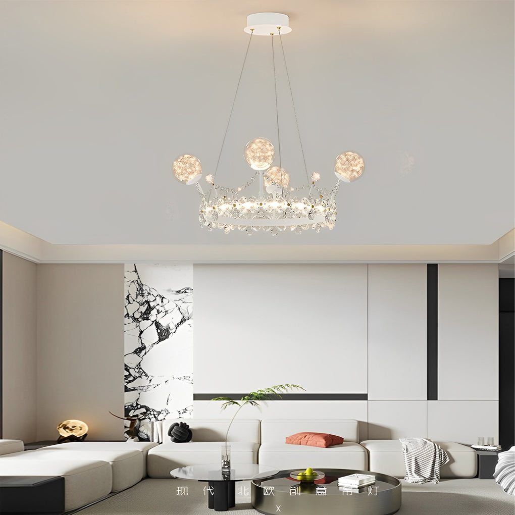 Flower Crown Crystal Glass Chandelier — Iron, Three-Step Dimming, 24", 70W