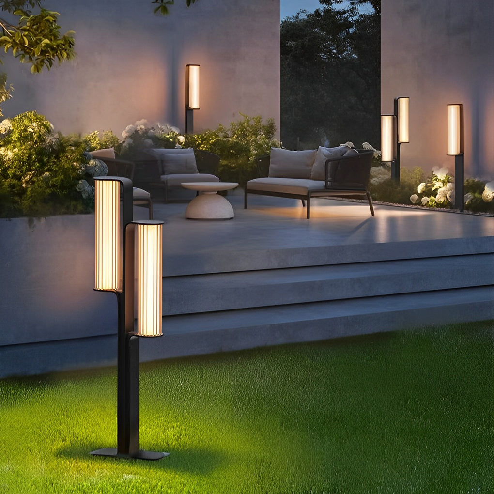 Dual Cylinder Bollard Pathway Light — Black Stainless Steel & Acrylic, LED, IP65, 3000K, 30.9"
