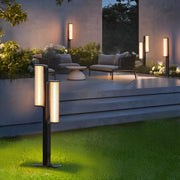 Dual Cylinder Bollard Pathway Light — Black Stainless Steel & Acrylic, LED, IP65, 3000K, 30.9"