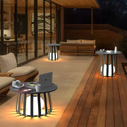 Round Solar Outdoor Lantern Side Table Light — Iron, RGB + Warm White LED, IP65 Weatherproof, 3.7W