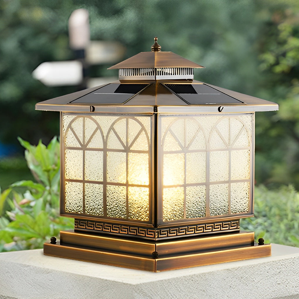 Classical Bronze Solar Post Cap Light — Hardwired or Solar, 3-Step Dimming, Waterproof, E27