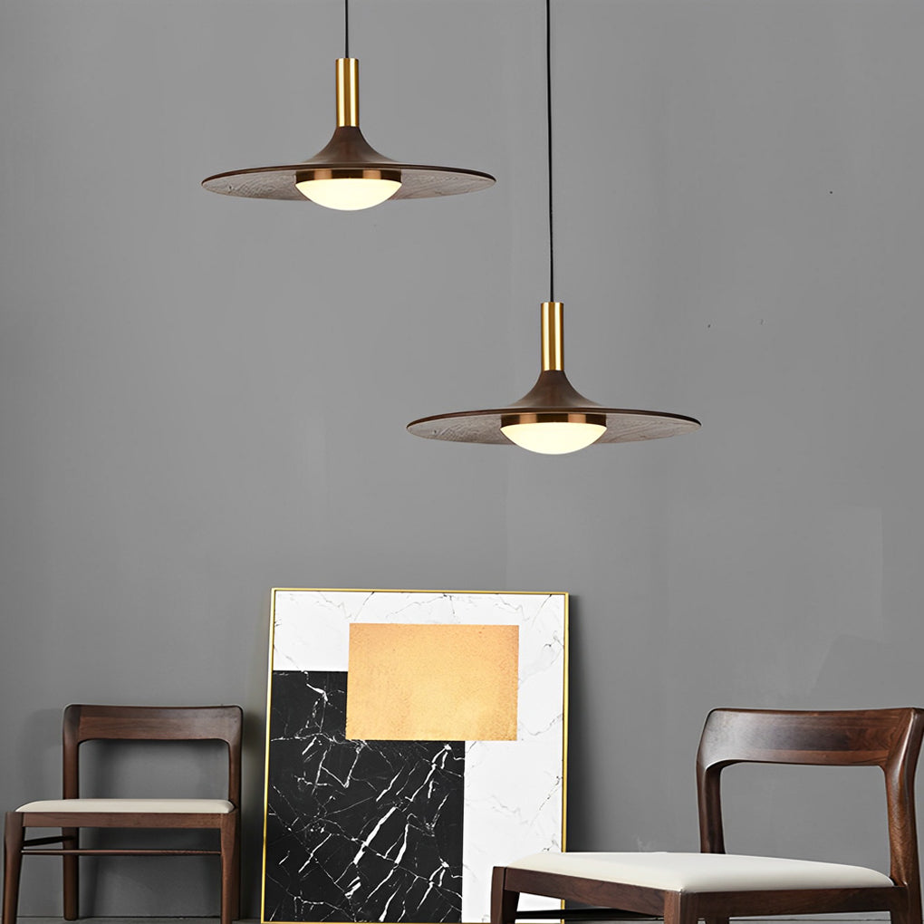 Flying Saucer Pendant Light — Walnut and Copper, LED 3000K Warm White, 10" or 12"