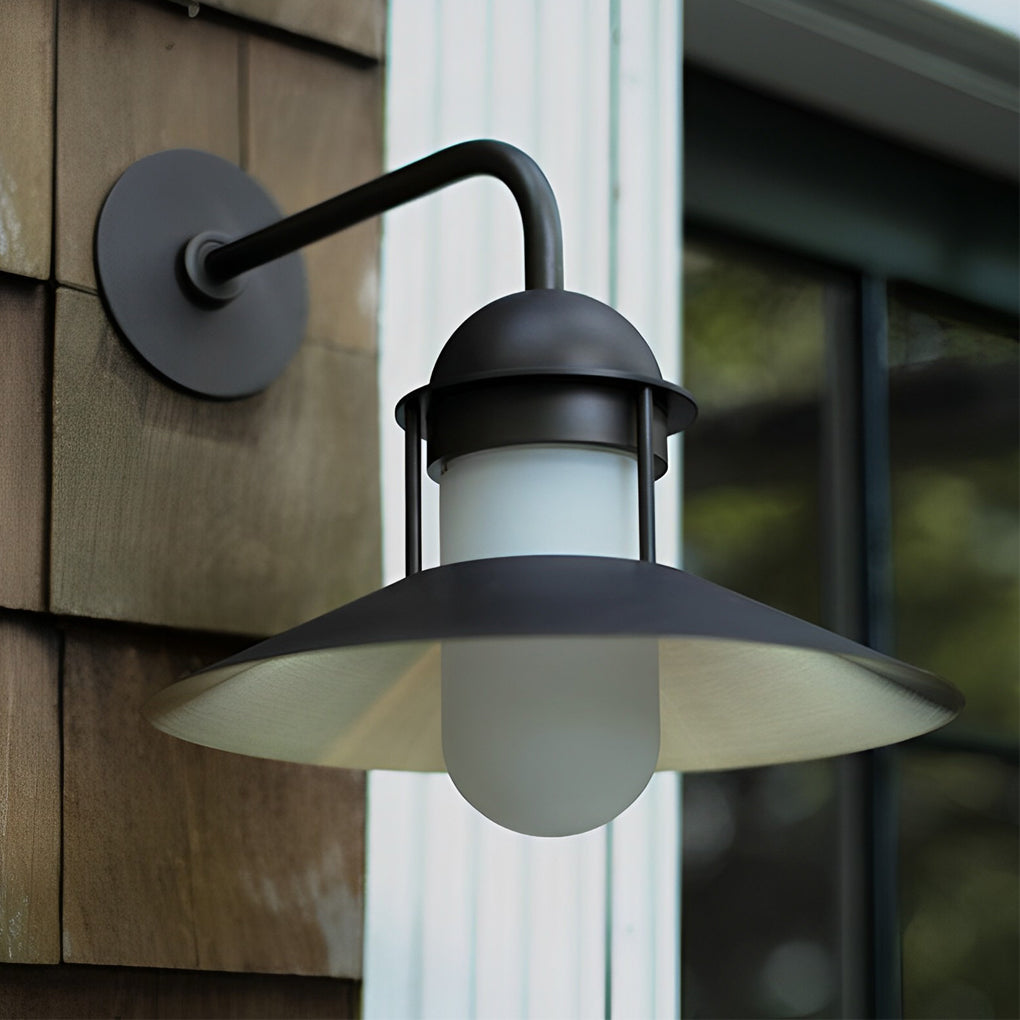Round Vintage Outdoor Wall Sconce — Black Iron and Glass, E27, 3000K Warm White, 12.5" Diameter