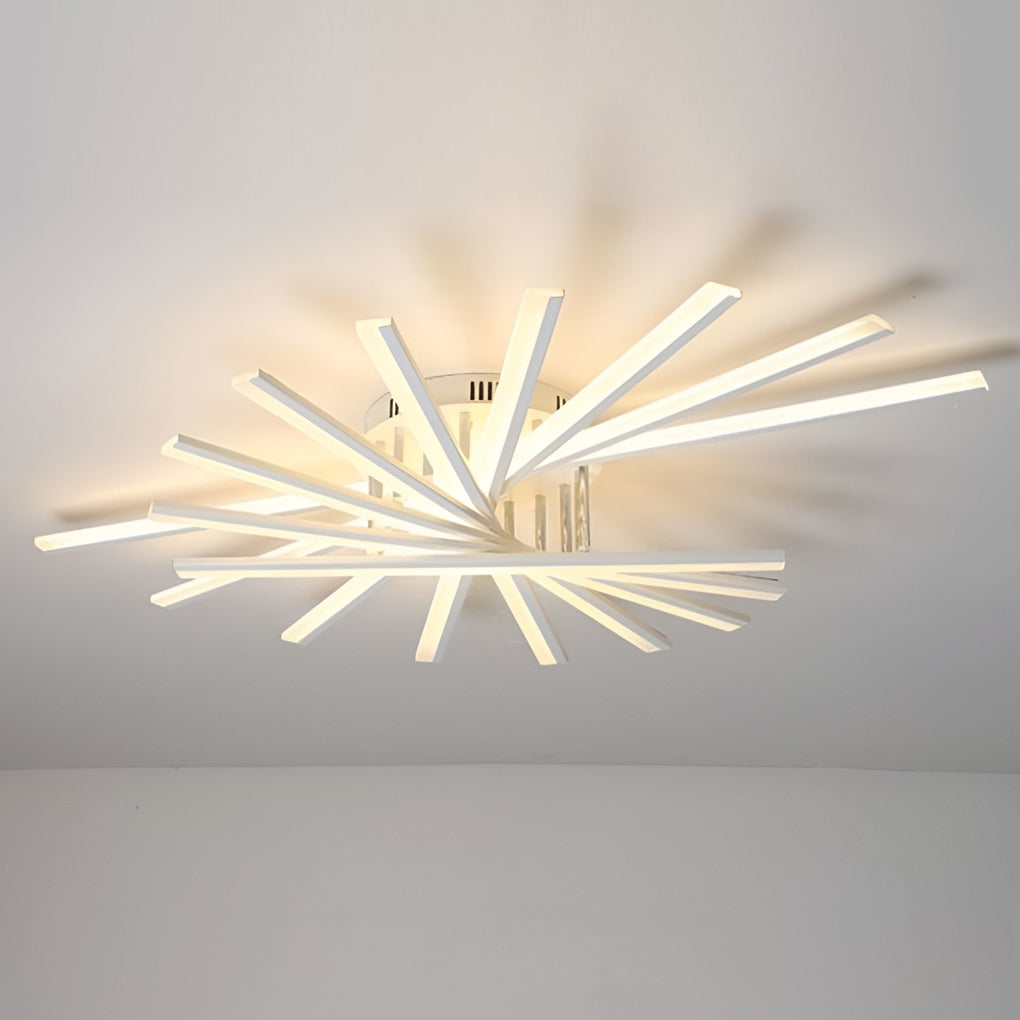 Modern Minimalist Strip LED Semi-Flush Chandelier — Iron and Acrylic, White, Stepless Dimming, Remote Control, 7- or 9-Light