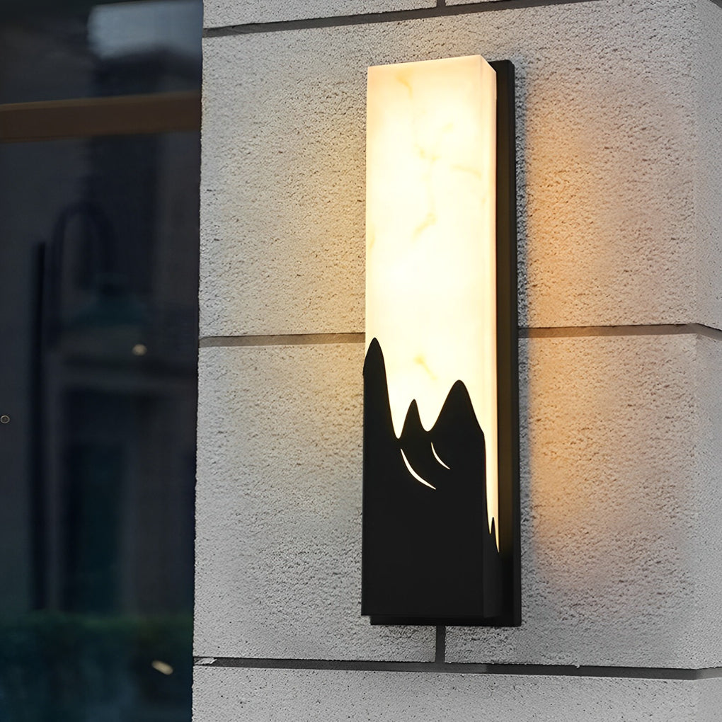 Rectangular Scenery Outdoor Wall Sconce — Stainless Steel and Imitation Marble, Black, LED Warm White, Waterproof, 19" or 25"