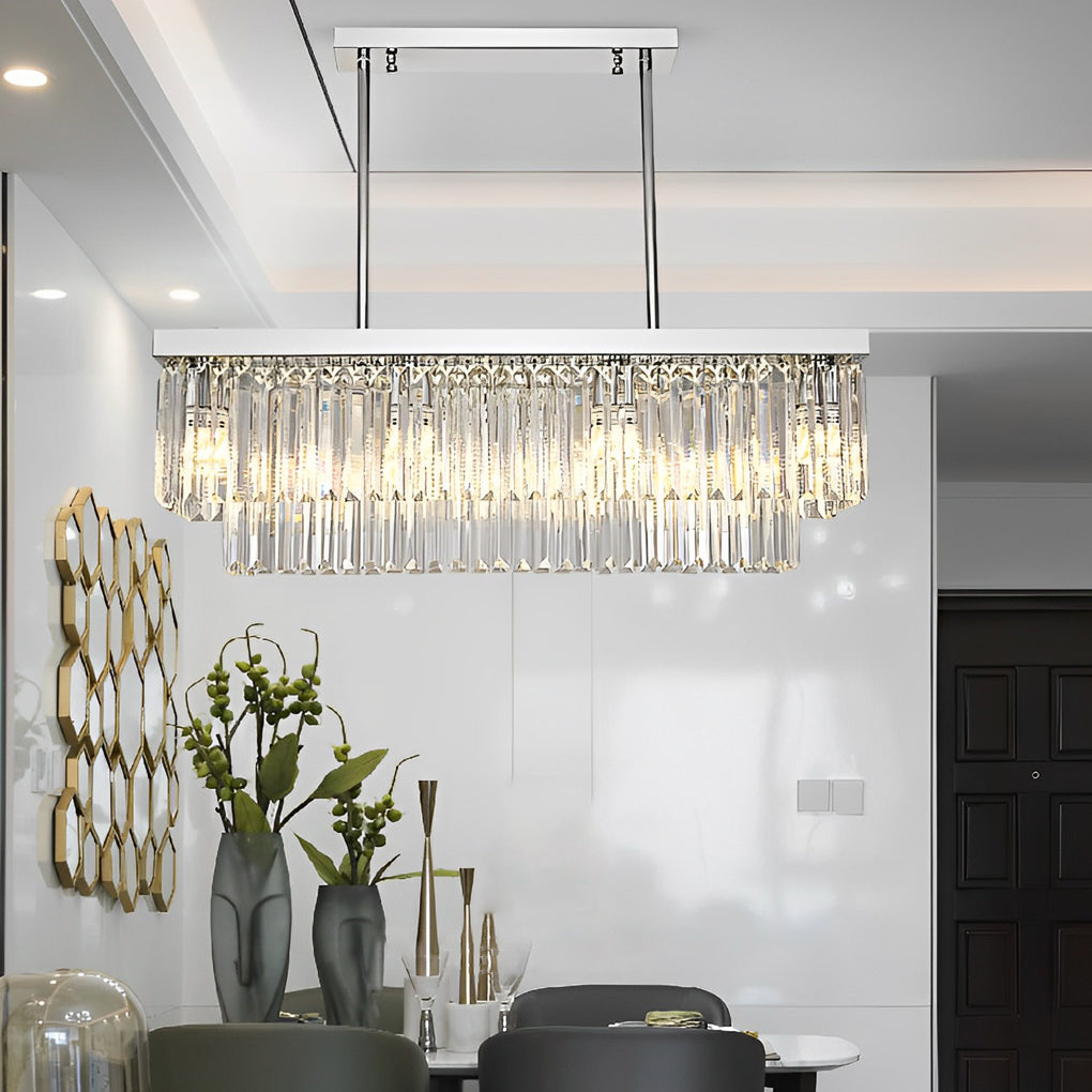 Rectangular Crystal Chandelier — Stainless Steel, 3-Step Dimming (3000K/4500K/6000K), LED E14, 31.5"–47.2"