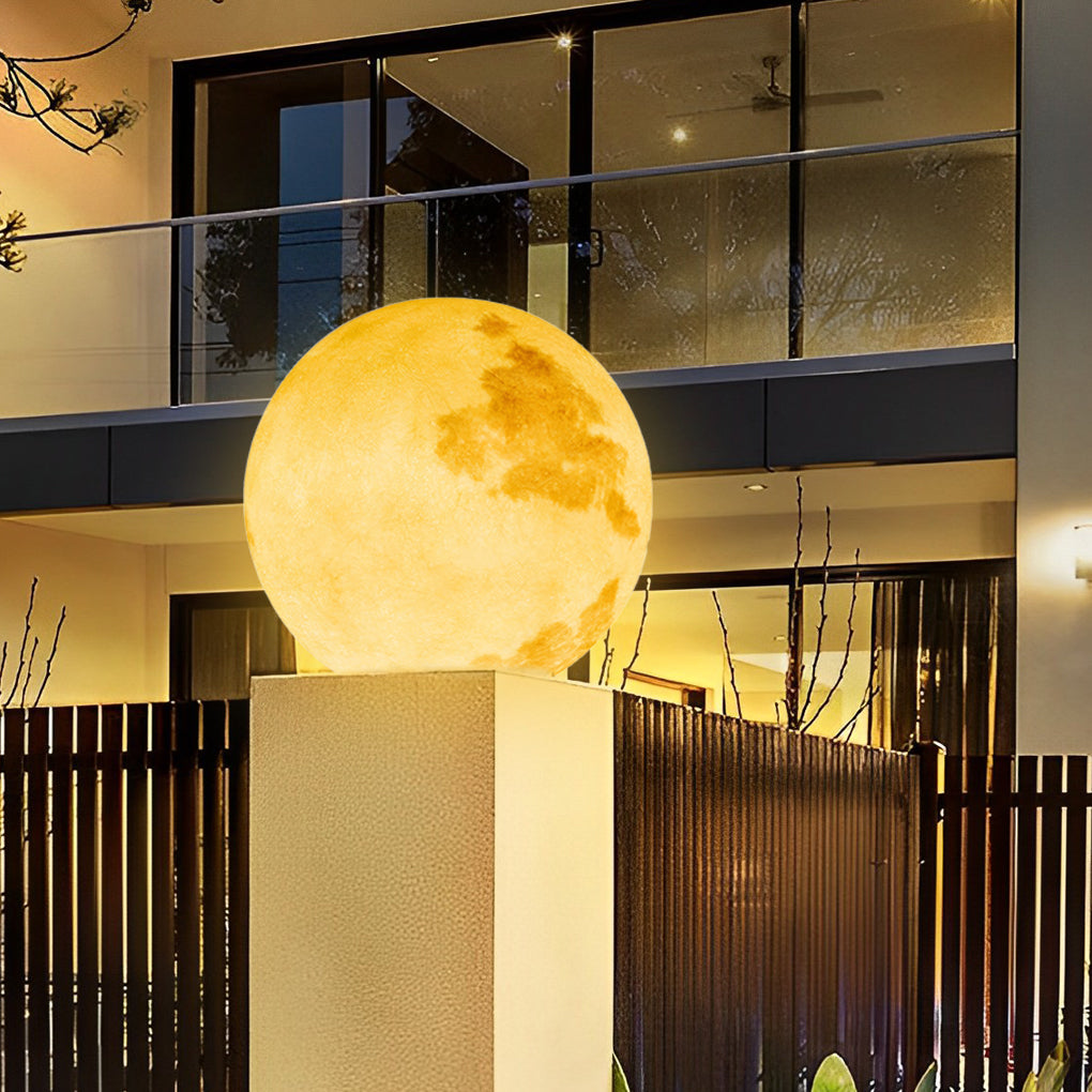 Moon Globe Outdoor Pier-Mount Post Light — Black Base, White Plastic Globe, Solar / Hardwired, IP55, Remote Control
