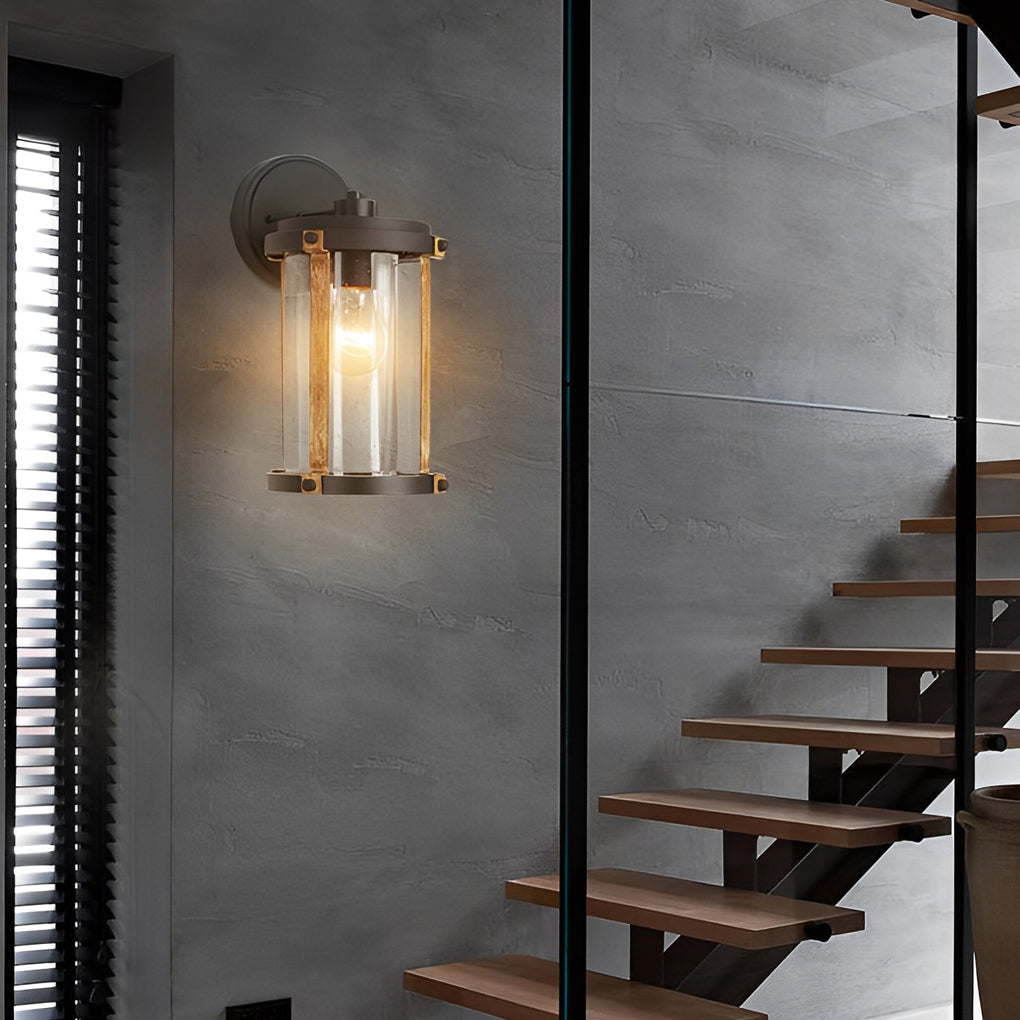 Vintage Industrial Outdoor Wall Sconce — Black Aluminum and Glass, E27, IP33 Waterproof, 6" × 12"