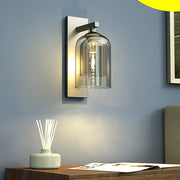 Minimalist Double-Layer Glass Wall Sconce — Iron, E27, 6" × 13", Warm White 3000K
