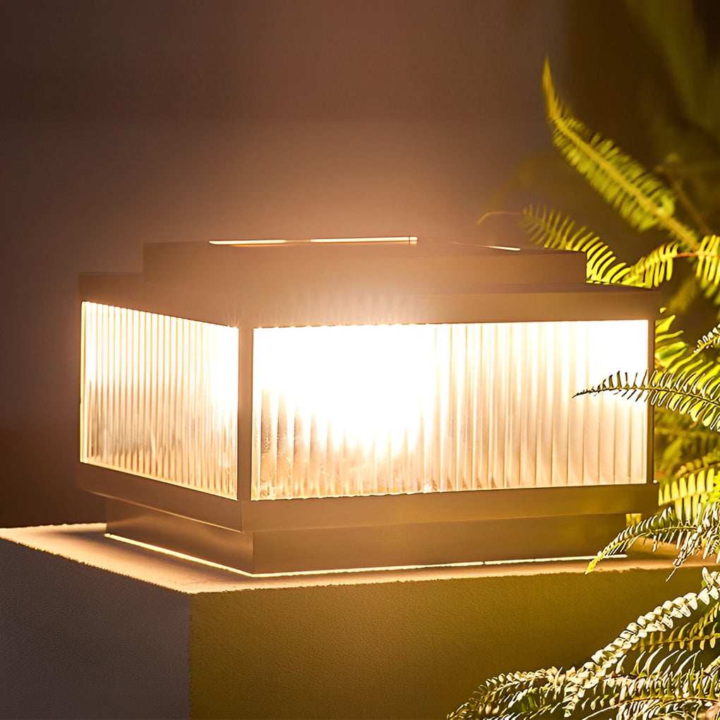 Modern Square Solar Fence Post Light — Copper and Tempered Glass, Remote Control, Intelligent Timing, Waterproof