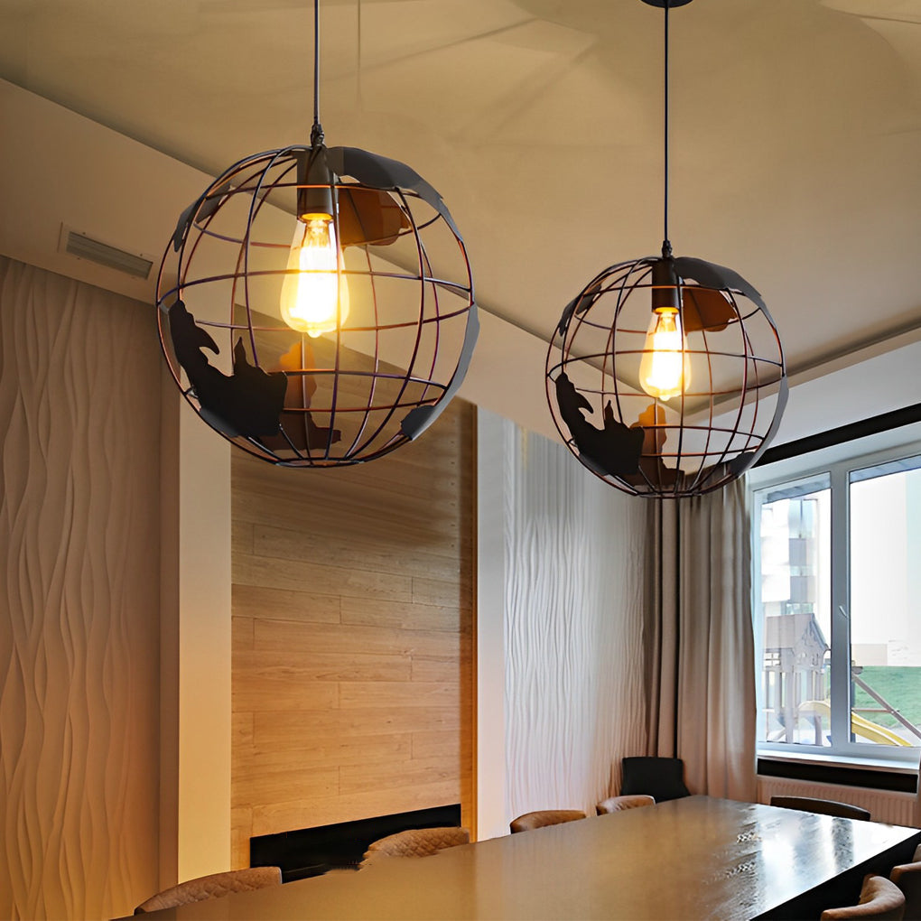 Industrial Globe Pendant — Black or White Iron, 12" Diameter, E27, Max 60W