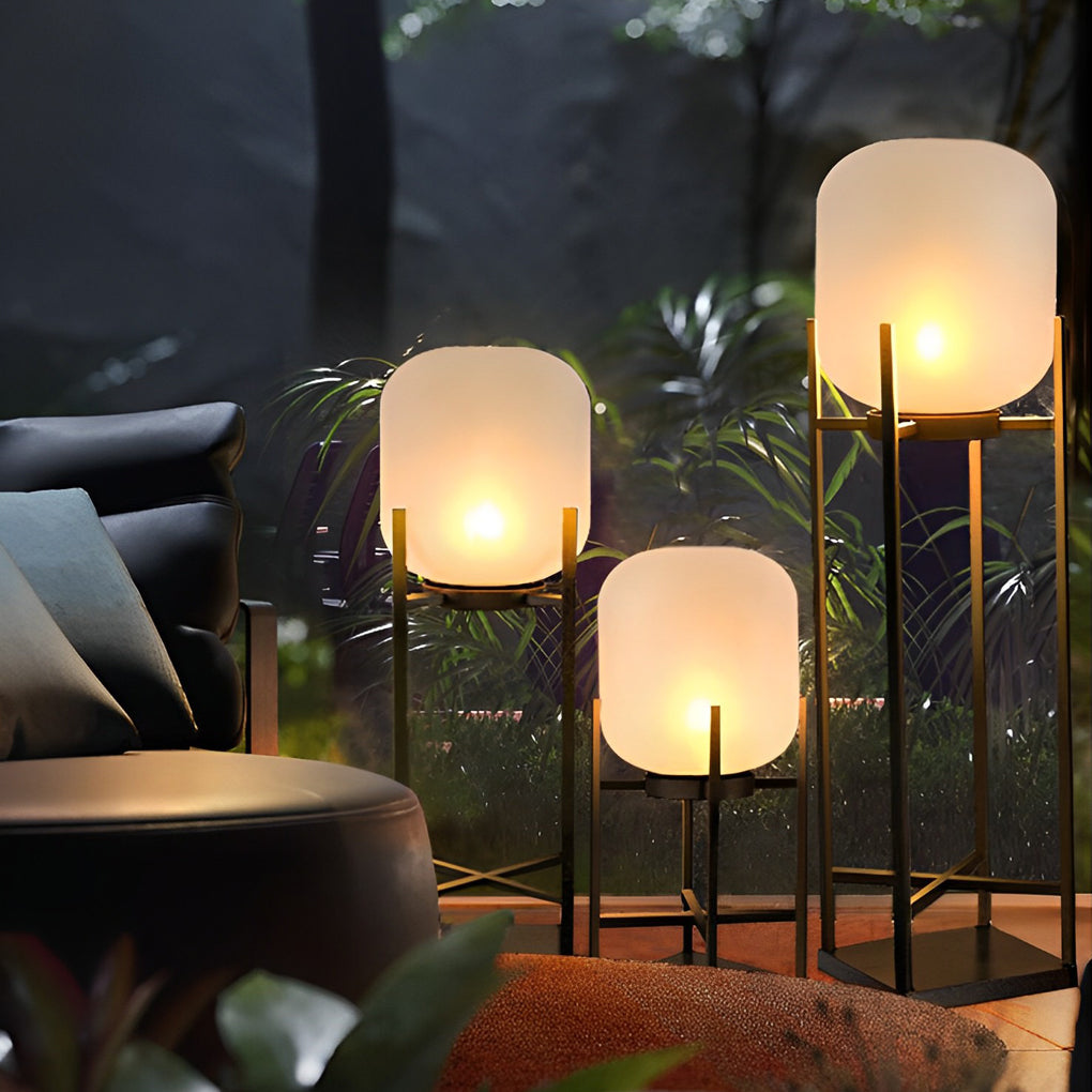 Lantern Outdoor Floor Lamp — Black Stainless Steel & Acrylic, LED, Solar or Hardwired, IP65, 3000K
