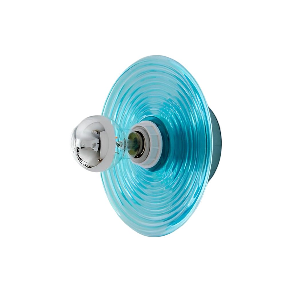 Round Striped Wall Sconce / Flush-Mount — Electroplated Iron and Glass, E27, 3000K, 7.9" Diameter