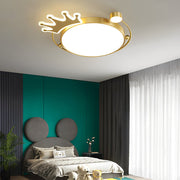 Round Cartoon Crown LED Flush Mount — Copper & Acrylic, Three-Step Dimming, 19.7" or 23.6"