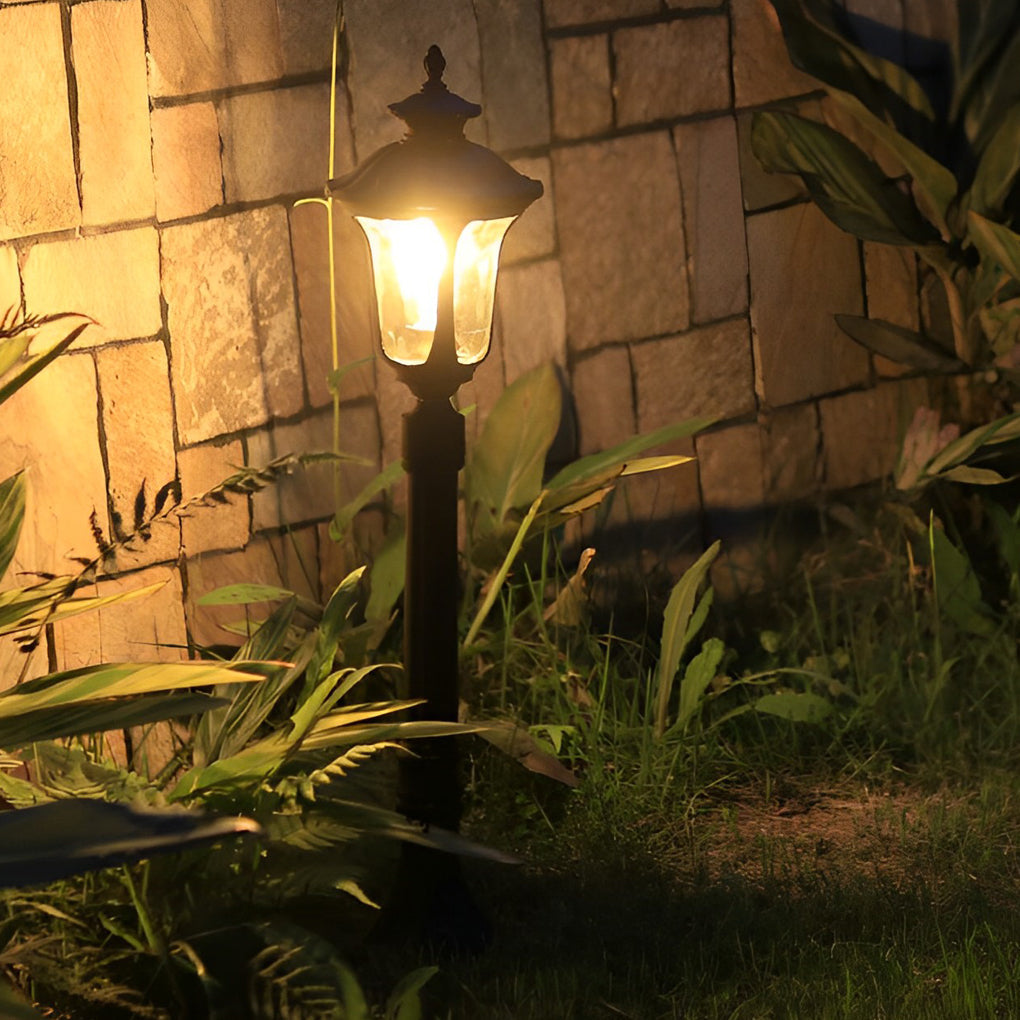 Vintage Outdoor Post Light — Die-Cast Aluminum, Black, Water Glass Lens, LED, 7" × 31"