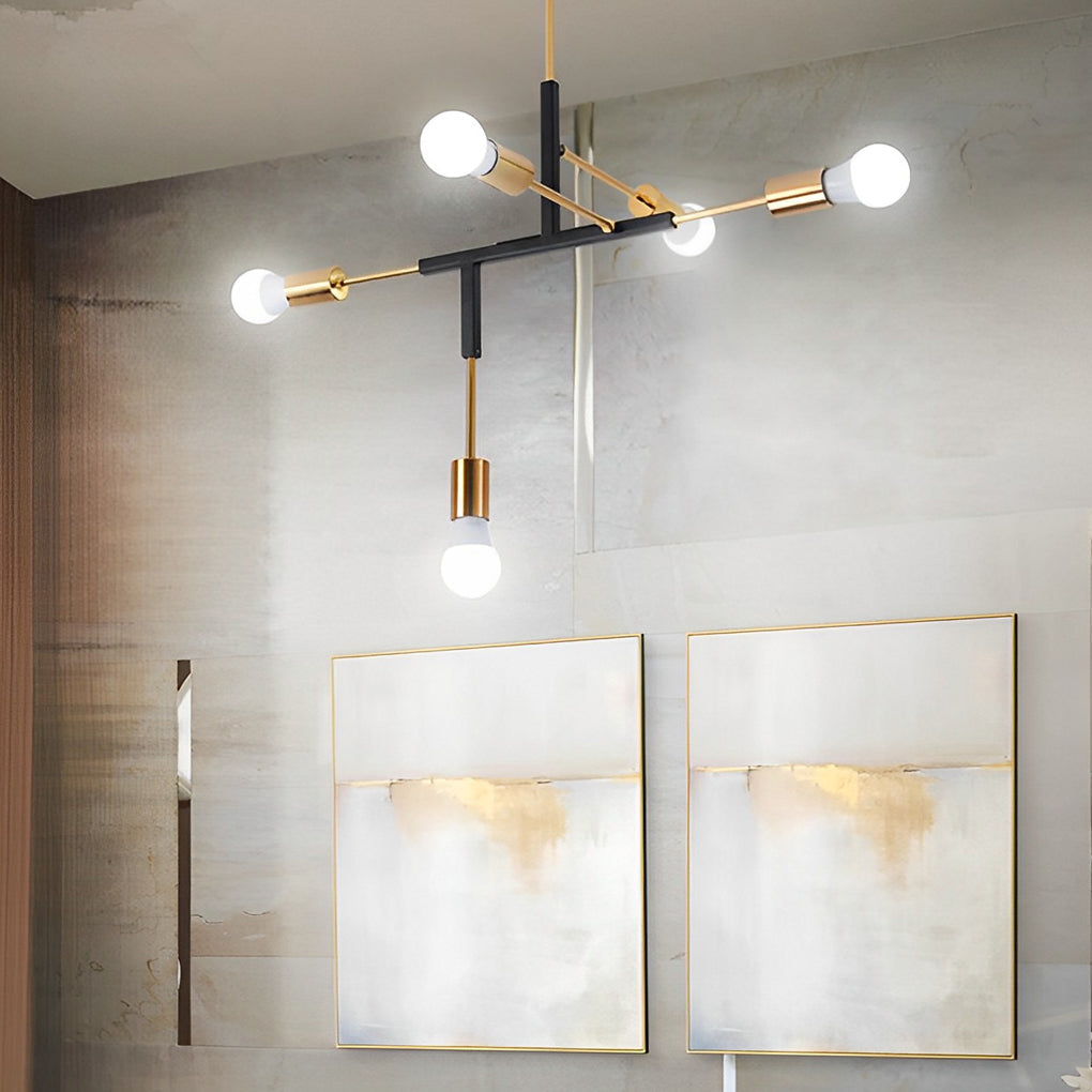Irregular Branch Modern Chandelier — Electroplated Iron with Copper Arms, 5-Light LED, 33" Diameter