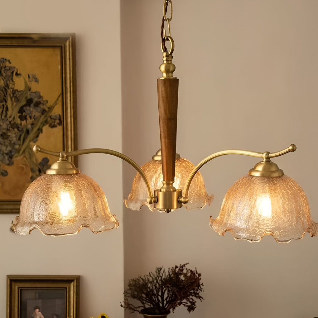 Retro Cracked Glass Chandelier — Copper, E27, Warm White 3000K, 3-Light or 5-Light, 28" Diameter
