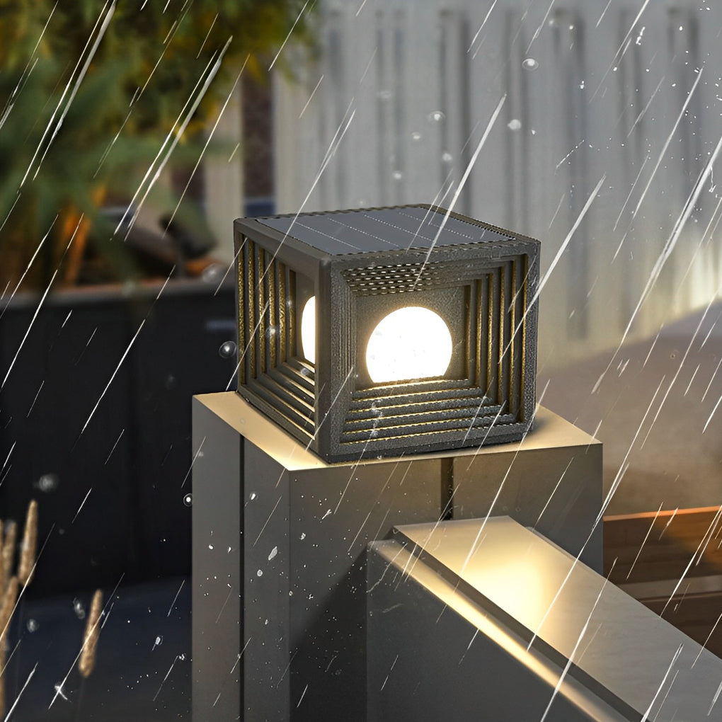Modern Square Solar Fence Post Light — Stainless Steel & Acrylic, LED 3000K, Waterproof