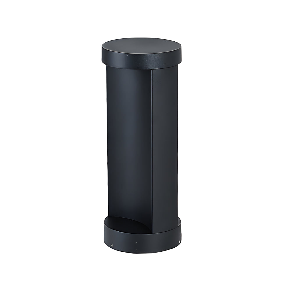 Contemporary Outdoor Cylinder Bollard Light — Aluminum and Frosted Glass, LED, Solar or Hardwired, IP65, 15W, Black