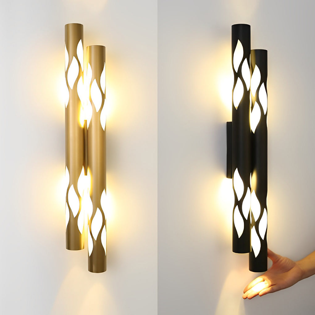 Flame Hollow Up/Down Wall Sconce — Metal and Acrylic, LED, 4" × 26", Black or Titanium Gold