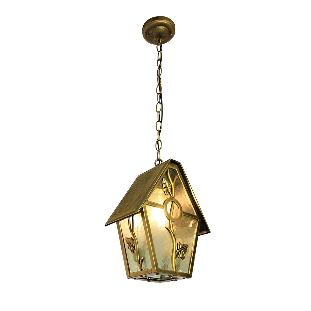Modern Retro Outdoor Hanging Chandelier — Die-Cast Aluminum, Glass Shade, Bronze, Waterproof, 10.2" × 13"