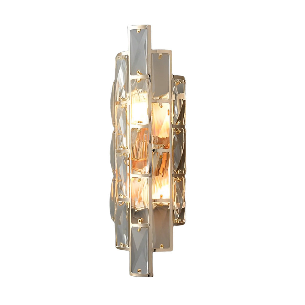 Postmodern Crystal Wall Sconce — Gold Iron, Three-Step Dimming, Round / Rectangular