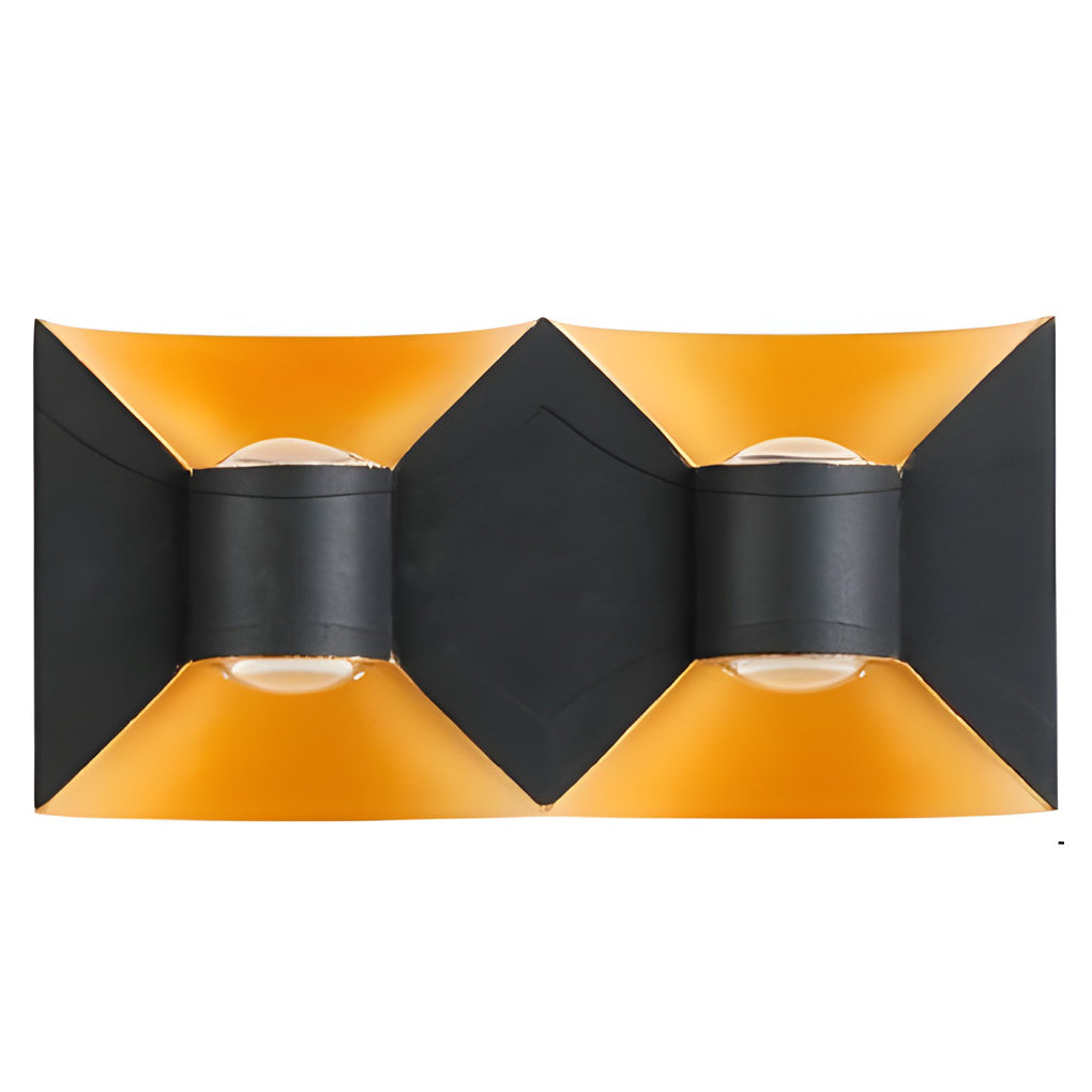 Square Up/Down Outdoor Wall Sconce — Die-Cast Aluminum, 6W LED, IP65, Black+Gold or White+Gold