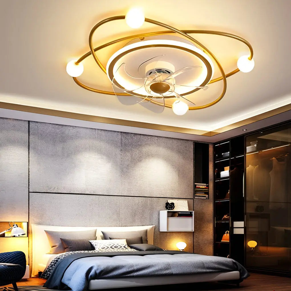 Nordic Ceiling Fan Light with Creative Intelligent Mute and Stepless Dimming LED Luxe