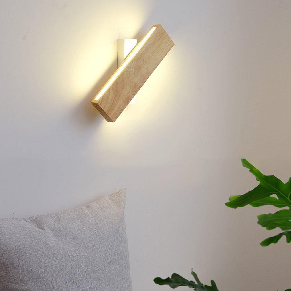 Minimalist Rectangular Wood LED Wall Sconce — Rotatable Acrylic Shade, Side Glow, 3000K, 8W / 12W / 20W