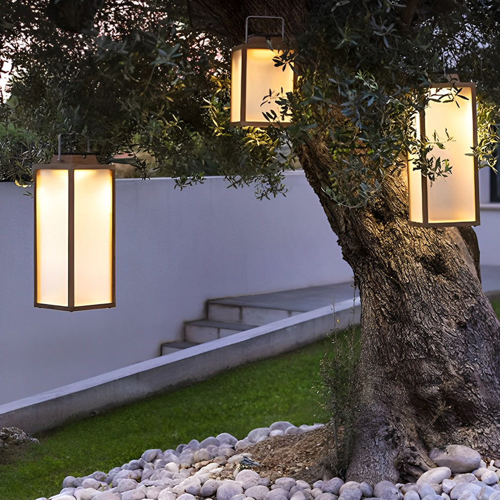 Square Portable Outdoor Lantern — Stainless Steel, Black, LED 3000K, IP65, Solar / Hardwired / Battery, 2 Sizes