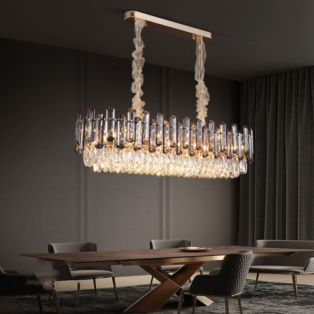 Multi-Layer Crystal Chandelier — Electroplated Iron, Round & Oval, 3000K Warm White, 20"–37"