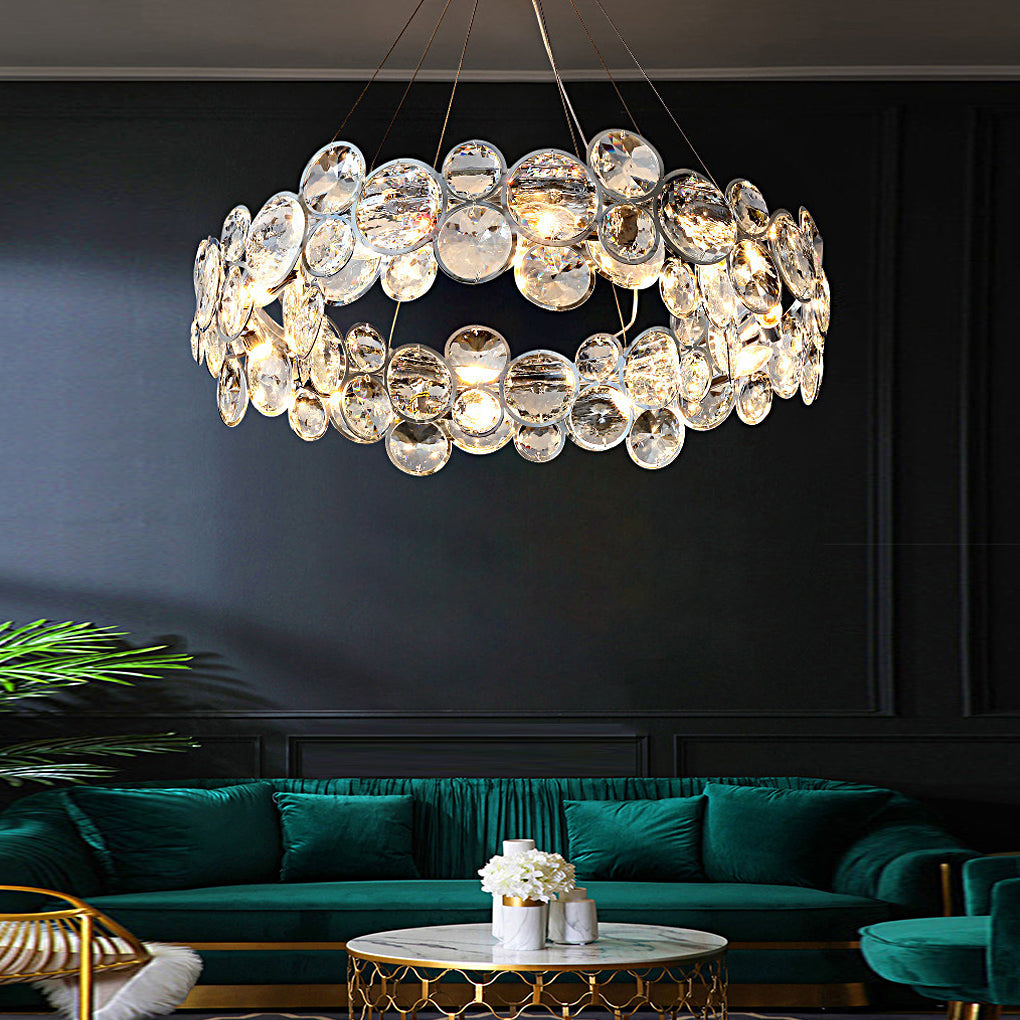 Round Bubble Crystal Chandelier — Electroplated Stainless Steel, Warm White 3000K, 20"–39" Dia.