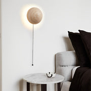 Round Travertine Stone LED Wall Sconce — Japandi Minimalist, 15W Warm White (3000K), 6" Diffused