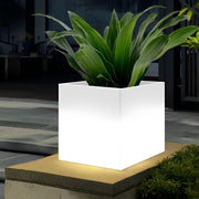 Square Solar Flower Pot Light — PE, LED Warm White 3000K, IP65 Weatherproof, 15.7" × 15.7"