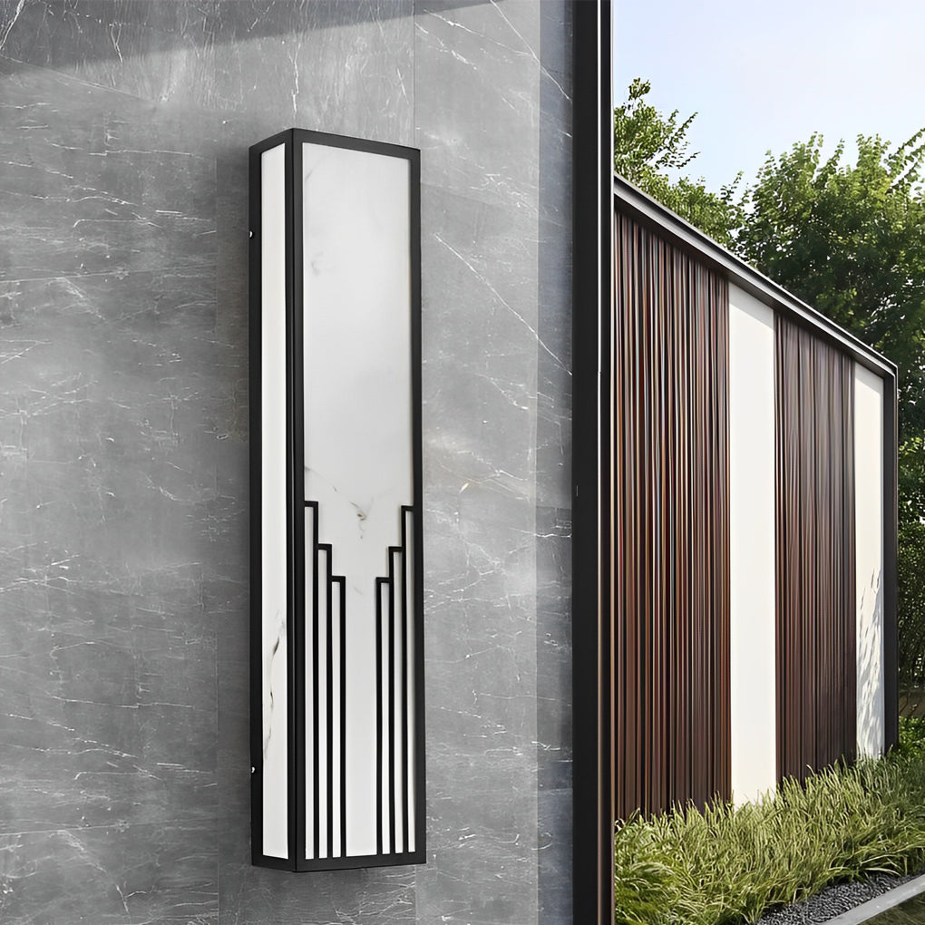 Modern Rectangular Outdoor Wall Sconce — Black Stainless Steel & Resin, LED, IP65, 12W–28W