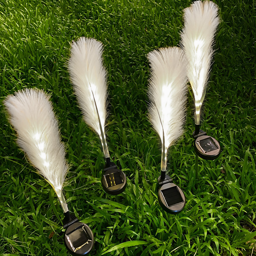 Hairy Reed Solar Lawn Lights, 2-Pack — Chemical Fiber & Stainless Steel, LED, IP65, 29", Warm White / Daylight