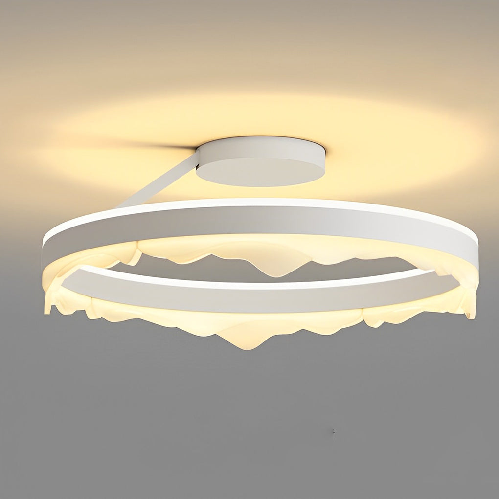 Round Flush-Mount Ceiling Light — White Iron & Acrylic, LED, Stepless Dimming with Remote, 16" or 20"