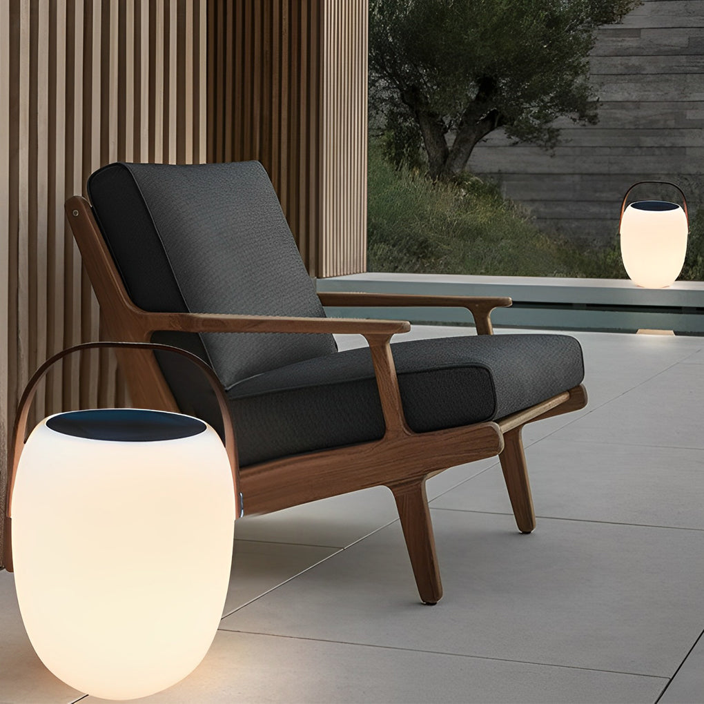 Modern Solar Portable Outdoor Lantern — PE with Wood Grain, LED 3000K, Waterproof