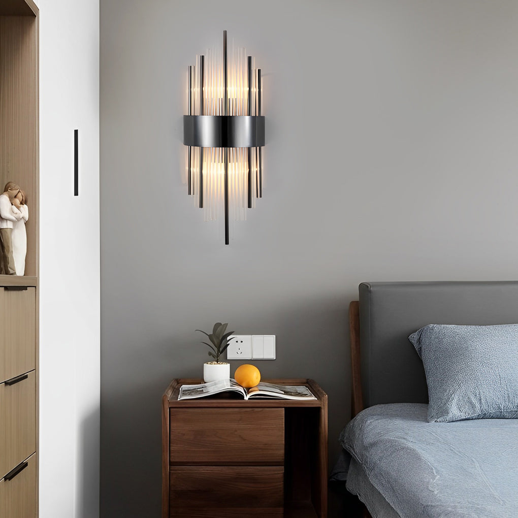 Postmodern Crystal Rod Up/Down Wall Sconce — Stainless Steel, Three-Step Dimming, 3000K/4500K/6000K, Hardwired