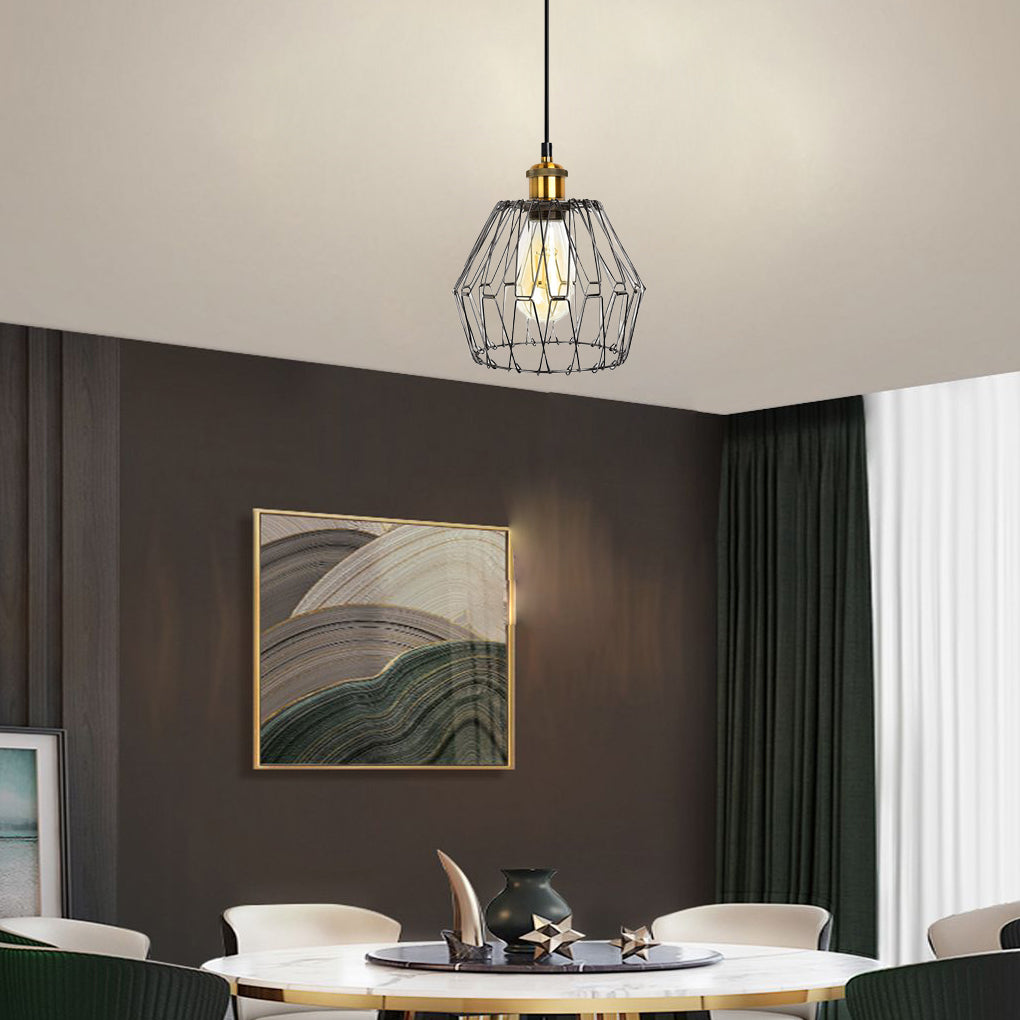 Retro Industrial Iron Cage Chandelier — Black, 3-Light, Adjustable Wire, LED-Ready
