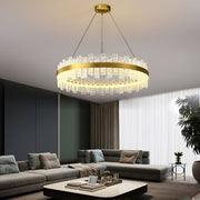 Round Crystal Chandelier — Gold Polished Metal and Glass, 3-Step Dimming, 48W–96W, 16"–31"
