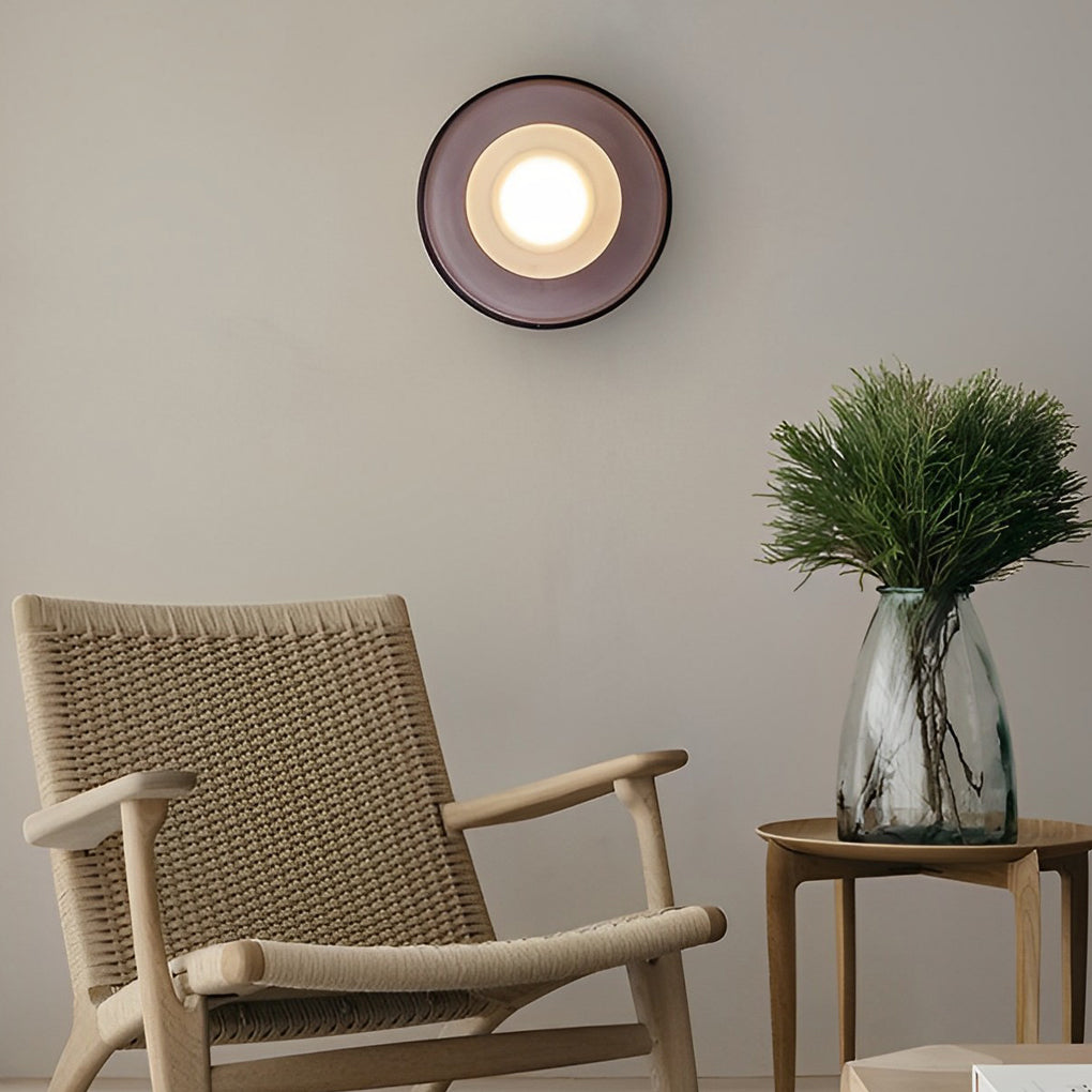 Postmodern Round Glass Wall Sconce — Smoke Gray or Clear, LED, 3000K, 9" Diameter