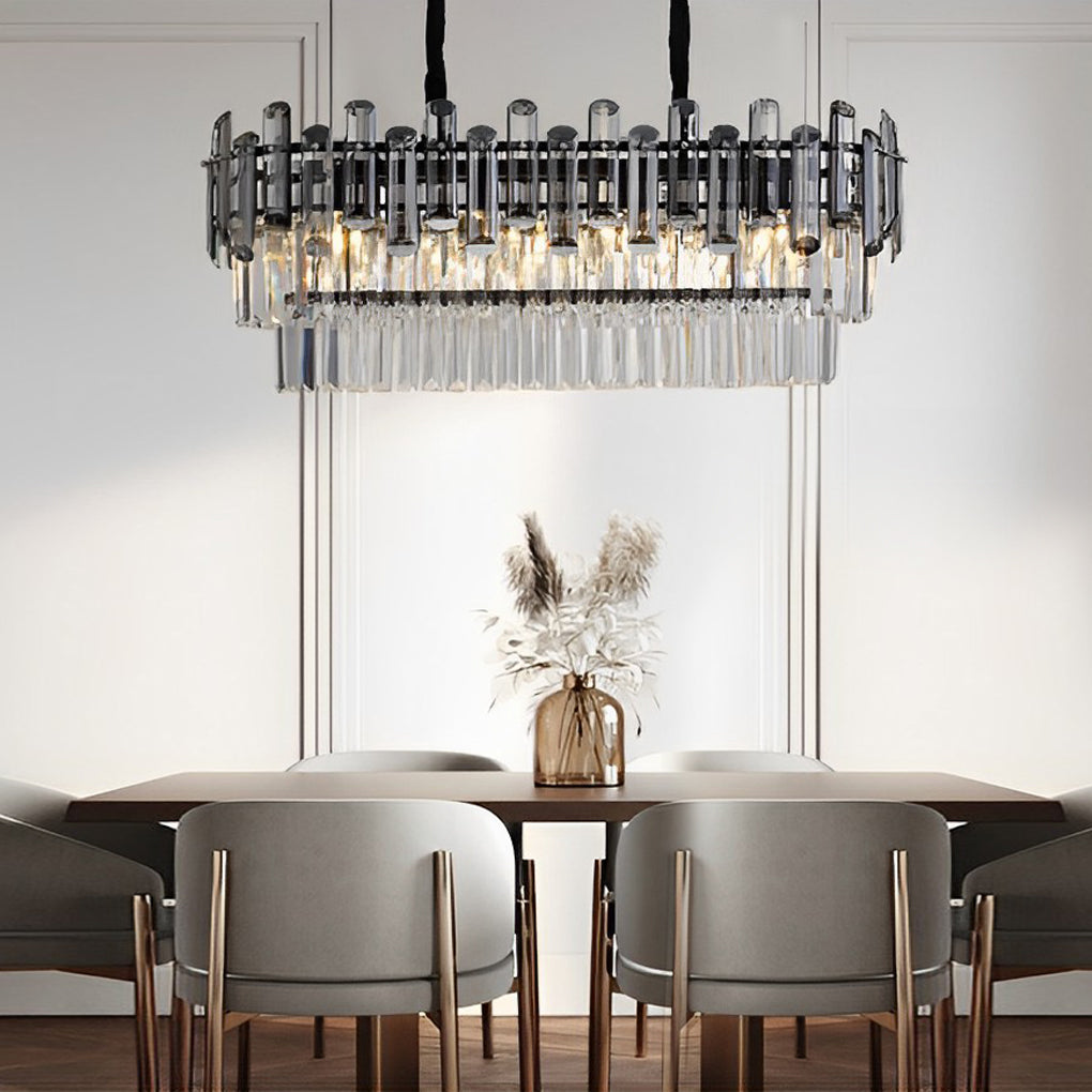 Postmodern Rectangular Crystal Chandelier — Iron and Crystal, Three-Step Dimming LED, E14, 3000K/4500K/6000K