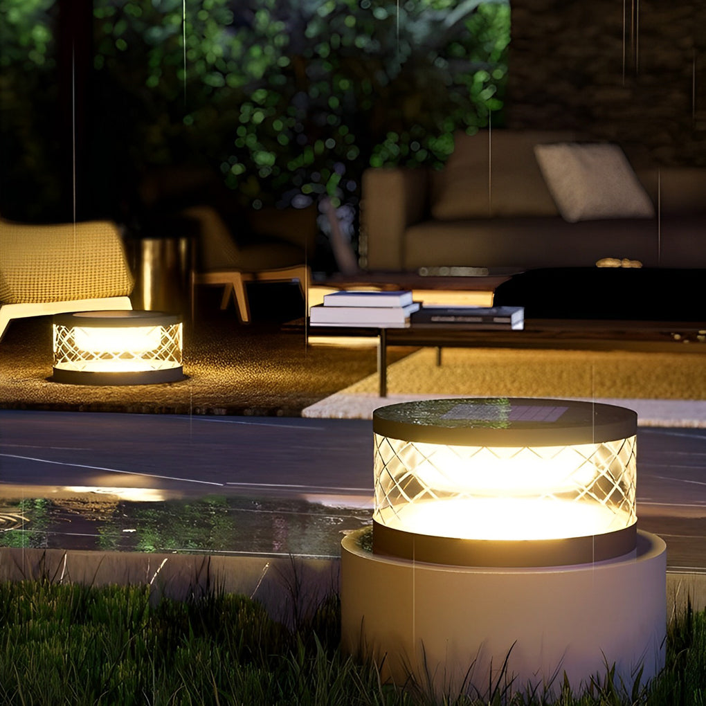 Modern Round Solar Post Cap Light — Black Acrylic & Stainless Steel, LED 3000K, Waterproof
